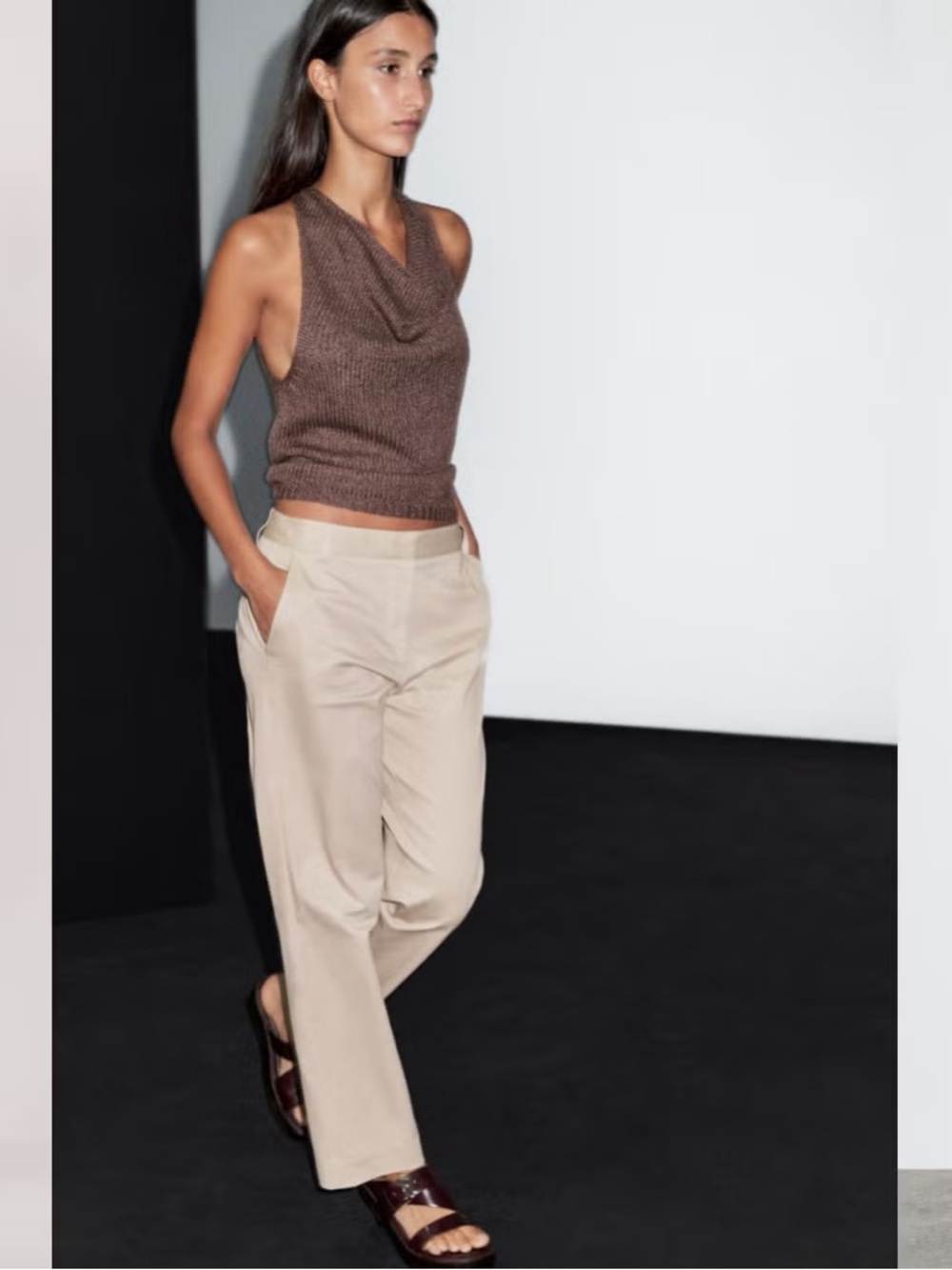 H&M Beige Straight-Leg Trousers